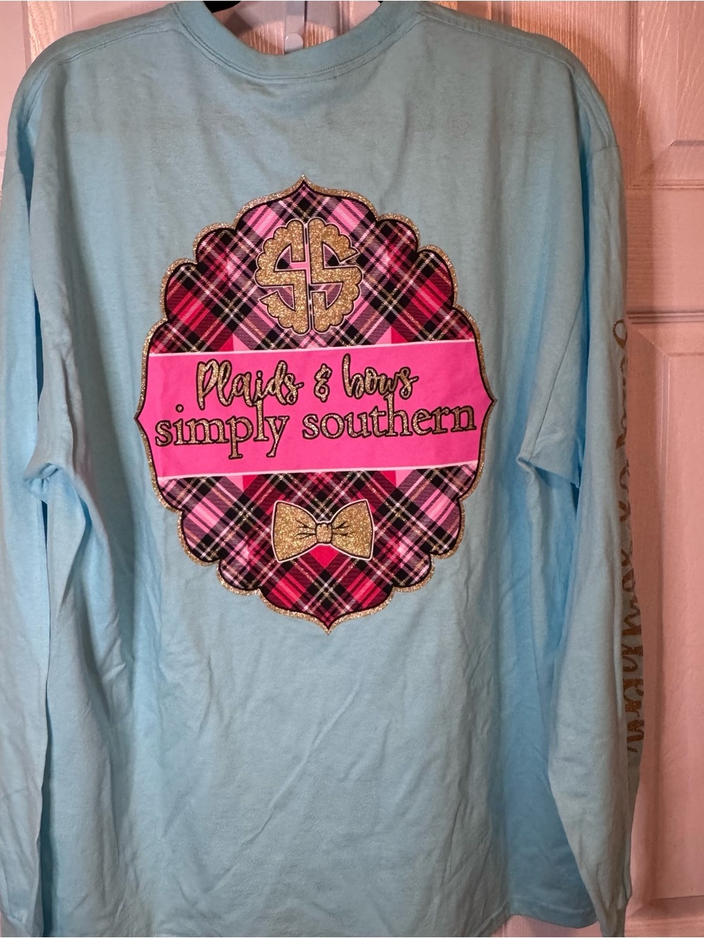 Simply Southern Women’s Long Sleeve Tee in Aqua with Gold